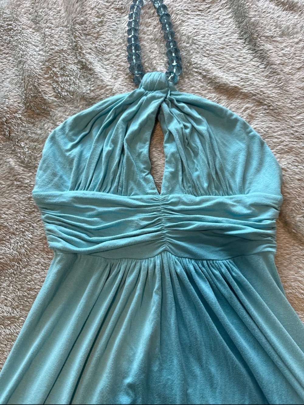 Sky Halter Sleeveless Aqua Blue Summer Dress - Picture 3 of 6